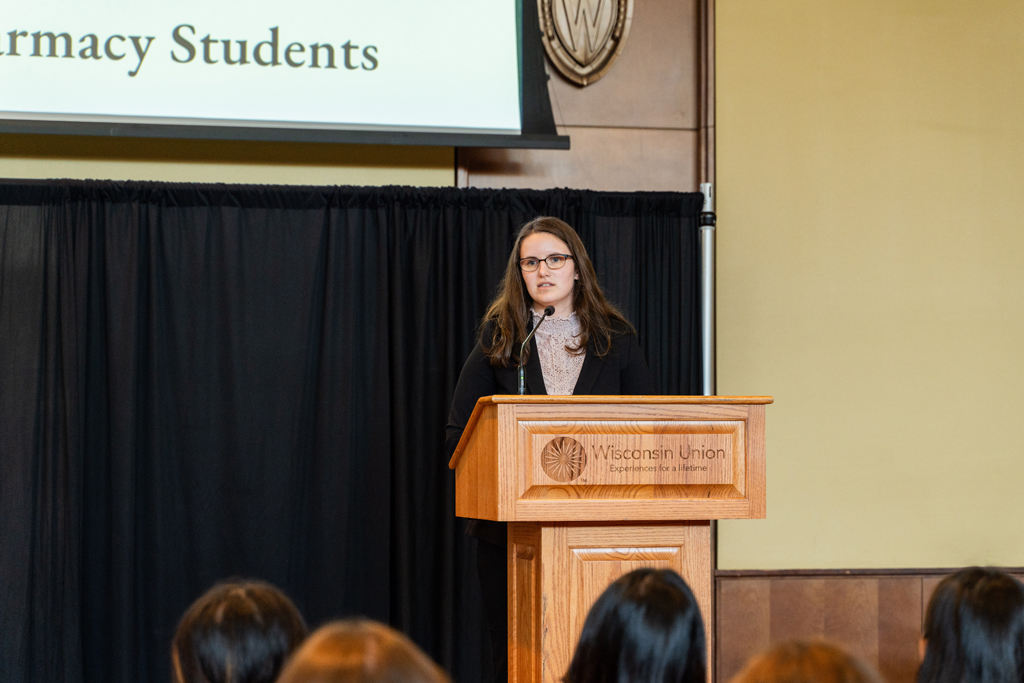 Photo by Paulius Musteikis A PharmD student speaks at the podium