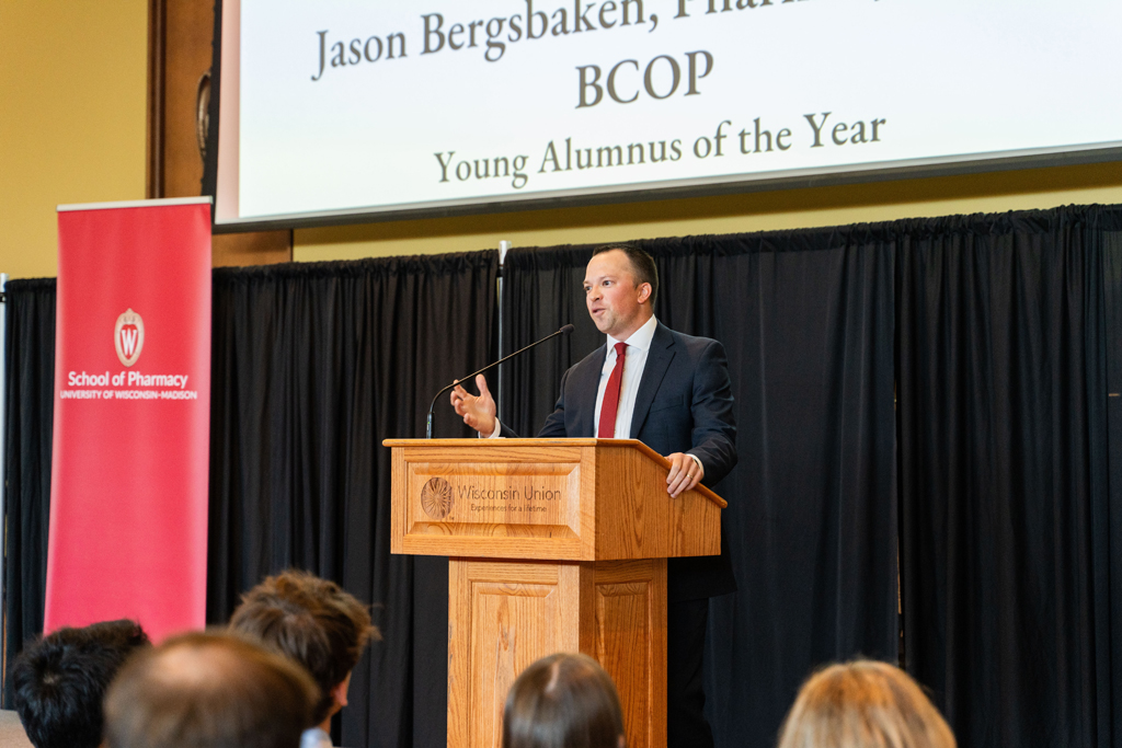Photo by Paulius Musteikis Jason Bergsbaken speaks at the podium