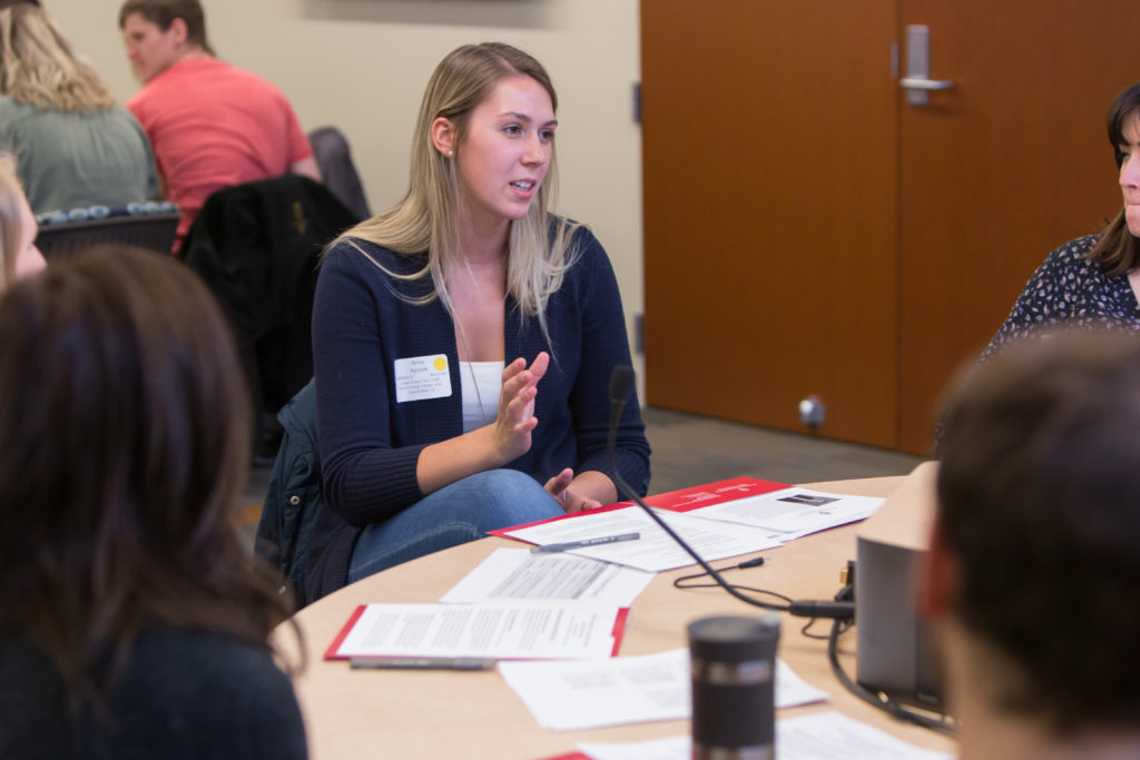 CIPE Event: Saving Lives: Guidance from the Science of Teamwork (April 2, 2018) Students working on an interprofessional teamwork activity.