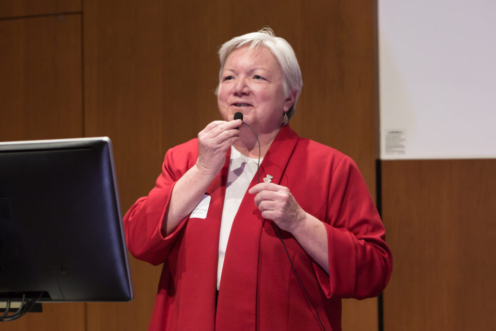 CIPE Event: Saving Lives: Guidance from the Science of Teamwork (April 2, 2018) Jeanette Roberts speaking at podium