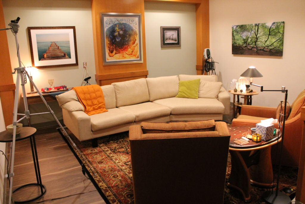 2018-Hutson_Clinical-Therapy-Room-11 comfortable sofas, a rug, framed artwork, and low lighting enhance the psychoactive substances clinical therapy room