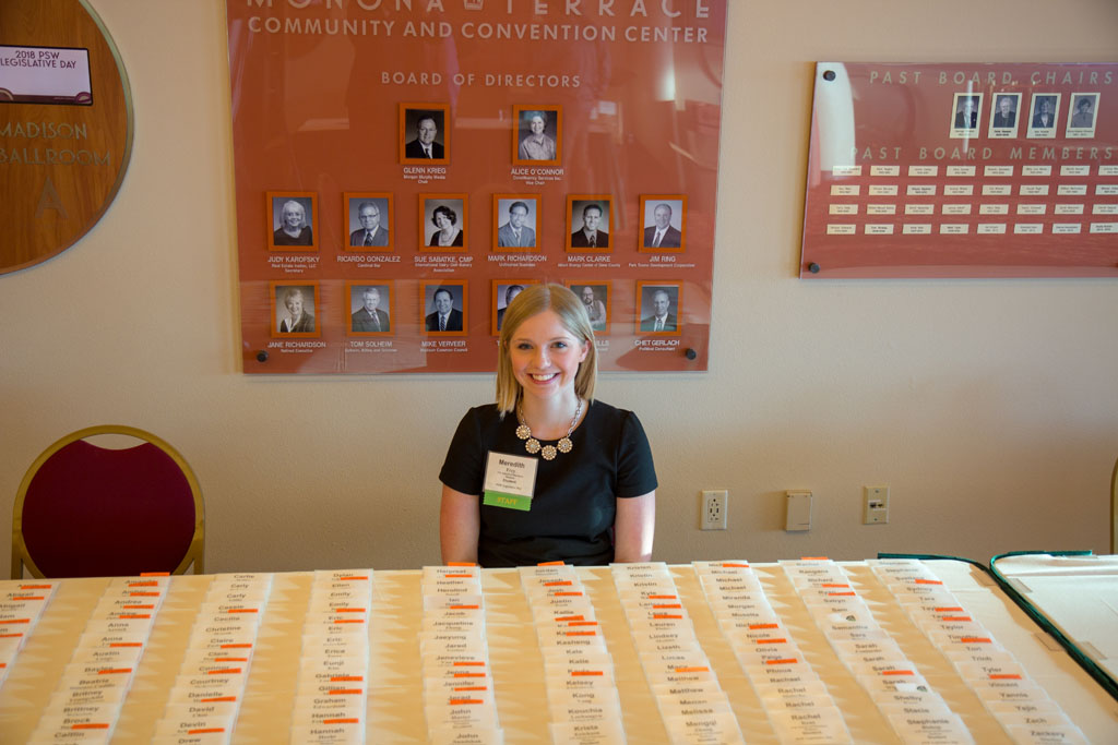 20180208-IMG_3445 Meredith Frey behind name tag table