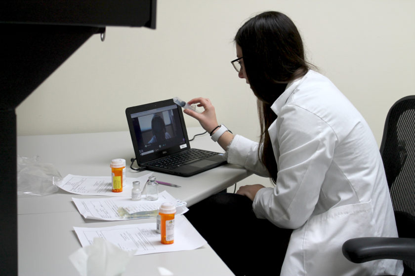 2019-Telepharmacy-Lab-26 A PharmD student completing the telepharmacy simulation.