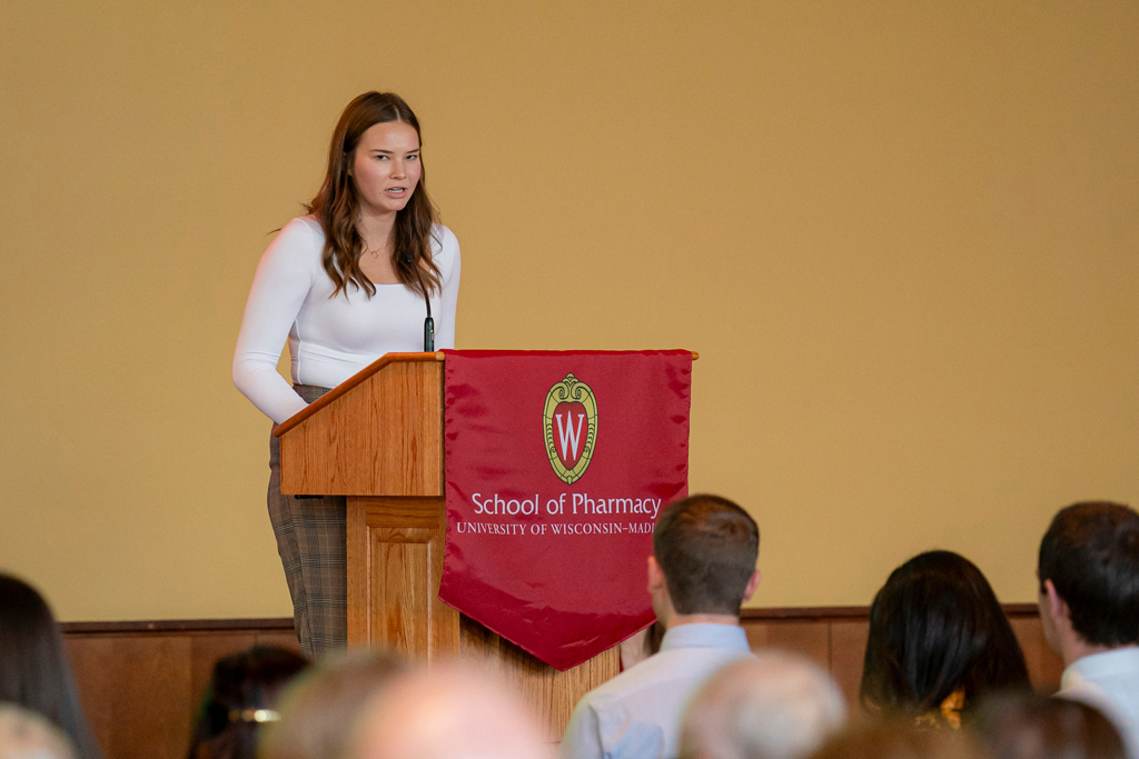 School of Pharmacy White Coat Ceremony Sunday, Sept. 17, 2003. Student speaking at podium