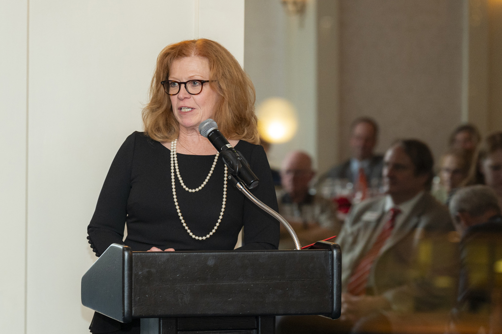 Kathy Skibinski speaking at the podium