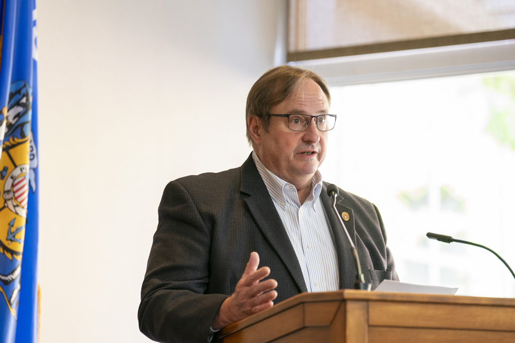 PharmD Graduation Awards Breakfast at the Pyle Center May 10, 2024. Steve Swanson speaks at the podium