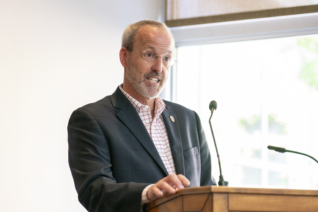 PharmD Graduation Awards Breakfast at the Pyle Center May 10, 2024. Dave Mott speaks at the podium