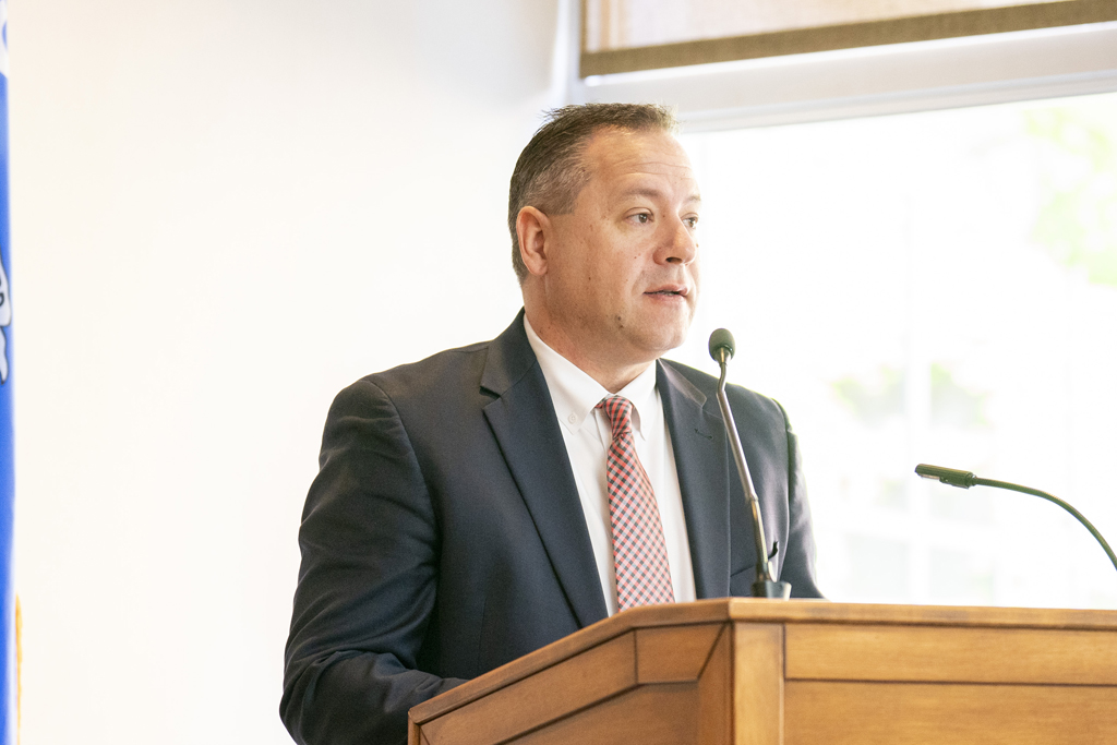 PharmD Graduation Awards Breakfast at the Pyle Center May 10, 2024. Brent Eberle speaks at the podium