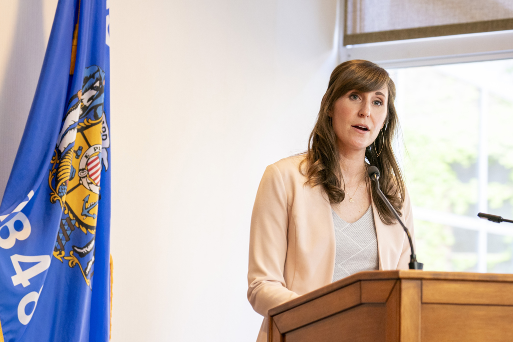 PharmD Graduation Awards Breakfast at the Pyle Center May 10, 2024. Kate Hartkopf speaks at the podium