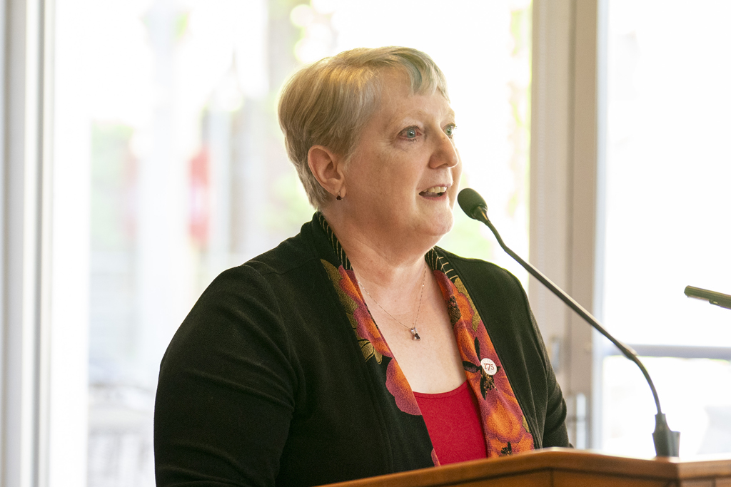 PharmD Graduation Awards Breakfast at the Pyle Center May 10, 2024. Karen Kopacek speaks at the podium
