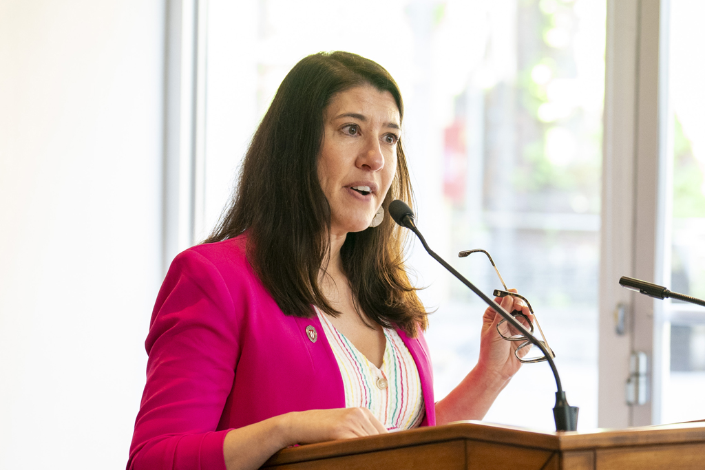 PharmD Graduation Awards Breakfast at the Pyle Center May 10, 2024. Lisa Imhoff speaks at the podium