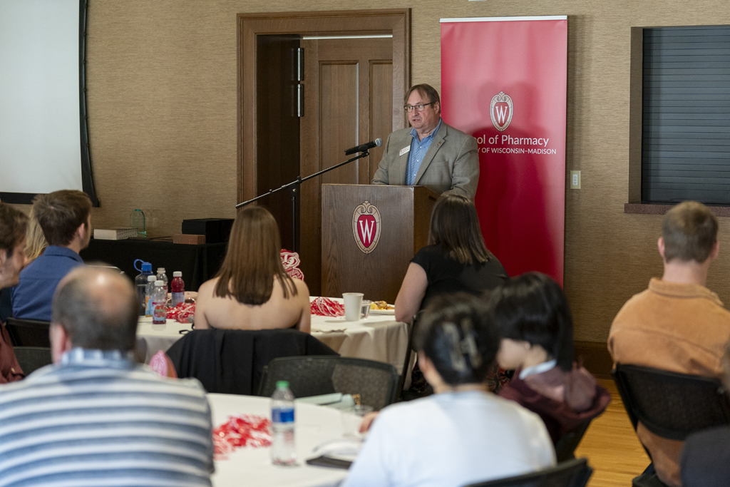 PharmTox Brunch at Carson Gulley May 11, 2024. (Photo © Andy Manis) Dean Steve Swanson speaks at the podium