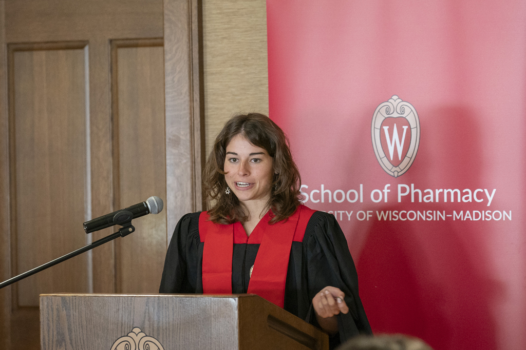 PharmTox Brunch at Carson Gulley May 11, 2024. (Photo © Andy Manis) Isabella Jones speaks at the podium