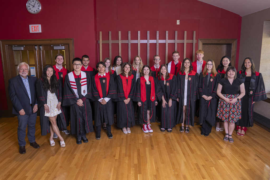 PharmTox Brunch at Carson Gulley May 11, 2024. (Photo © Andy Manis) Jeff Johnson and Kendra Gurnee pose with the entire PharmTox graduating class