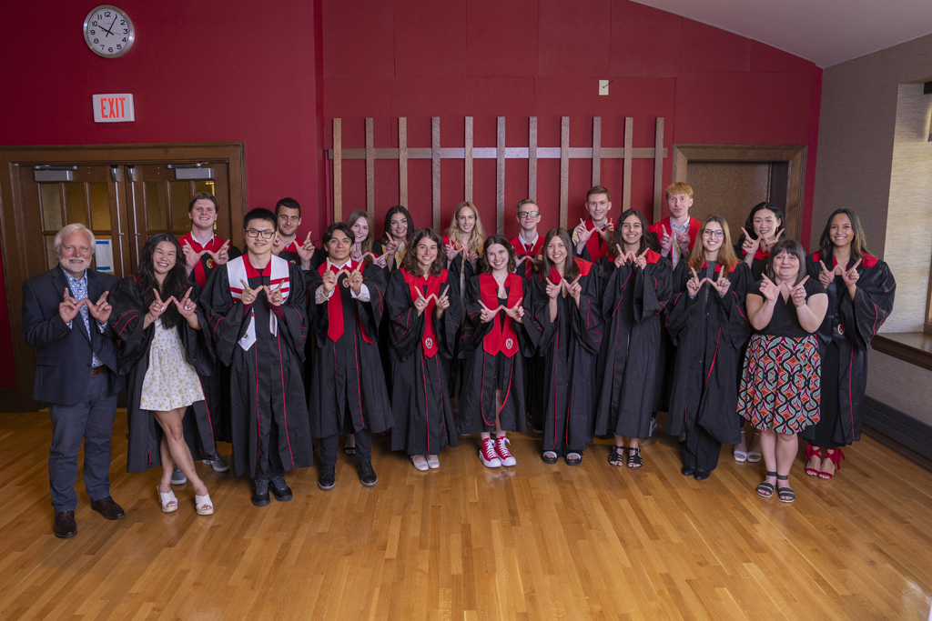 PharmTox Brunch at Carson Gulley May 11, 2024. (Photo © Andy Manis) Jeff Johnson and Kendra Gurnee pose with the entire PharmTox graduating class