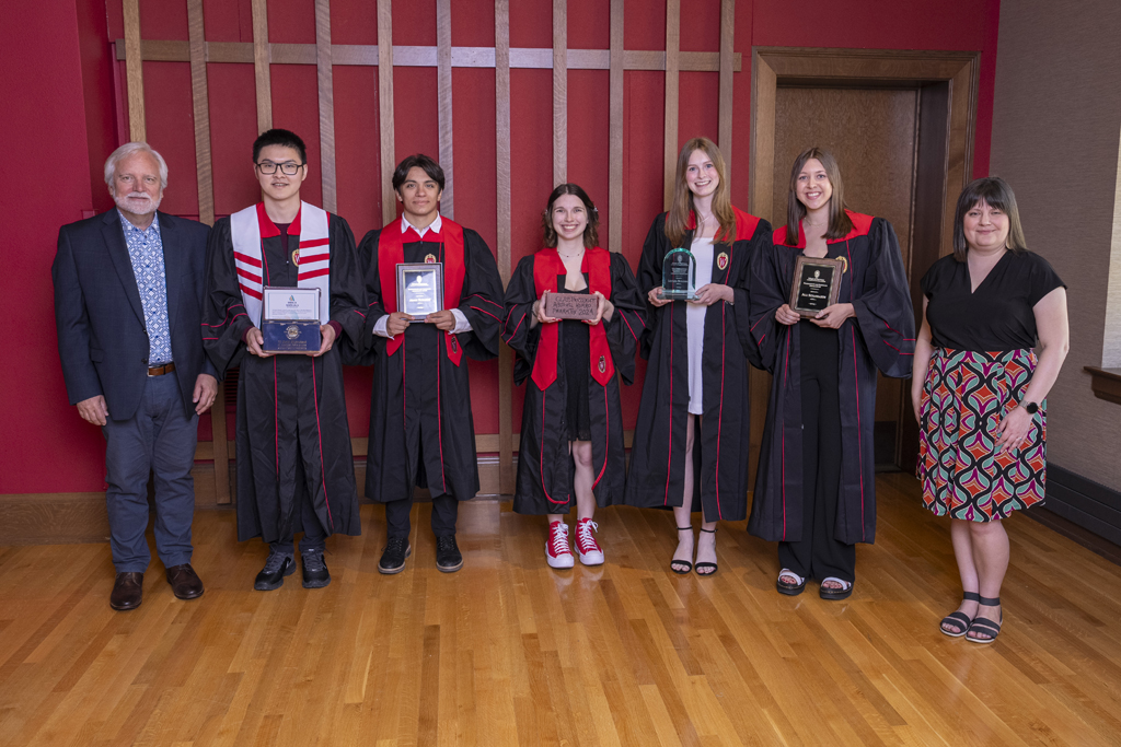 PharmTox Brunch at Carson Gulley May 11, 2024. (Photo © Andy Manis) Jeff Johnson and Kendra Gurnee pose with five award-winning graduates