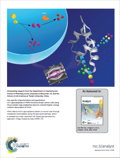 Analyst-backcover-LiLab-2018 Back cover of Royal Society with mention on research by Lingjun Li featured in Analyst journal