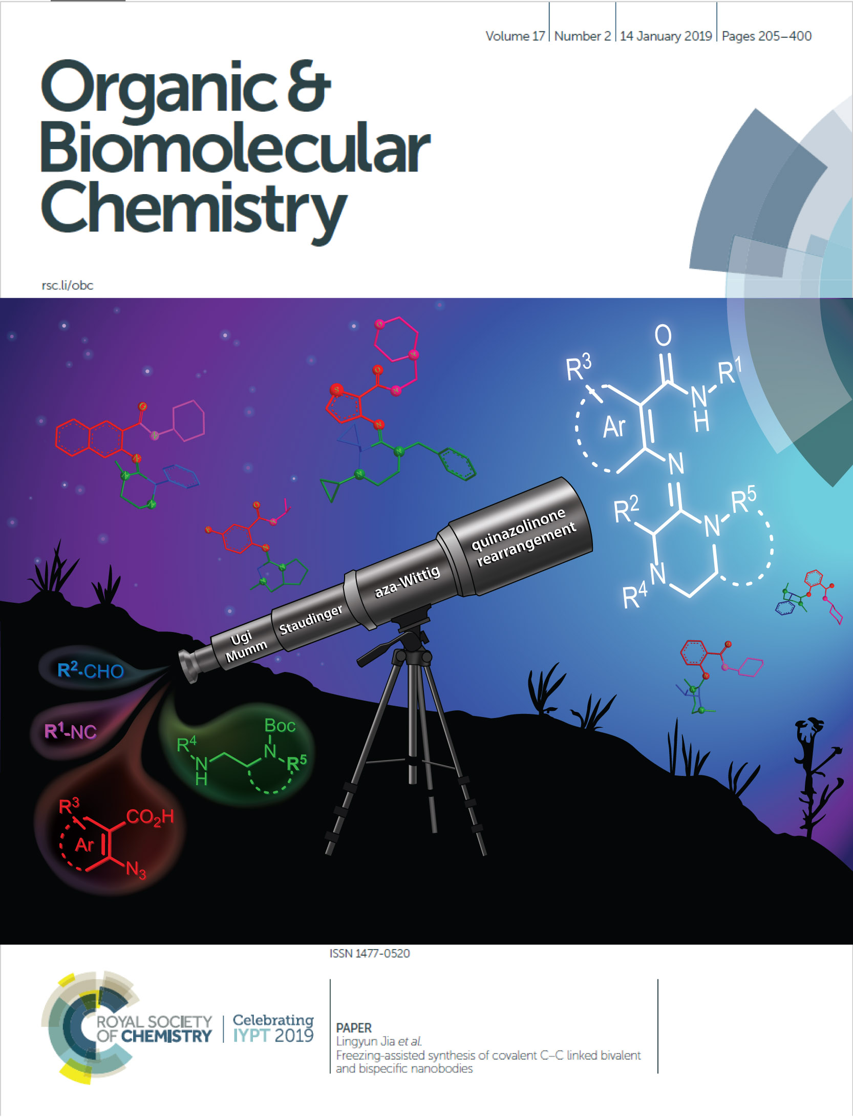 Golden-2019-OBC-cover_FINAL-LAYOUT-150dpi Organic & Biomolecular Chemistry journal volume 17 Number 2 cover