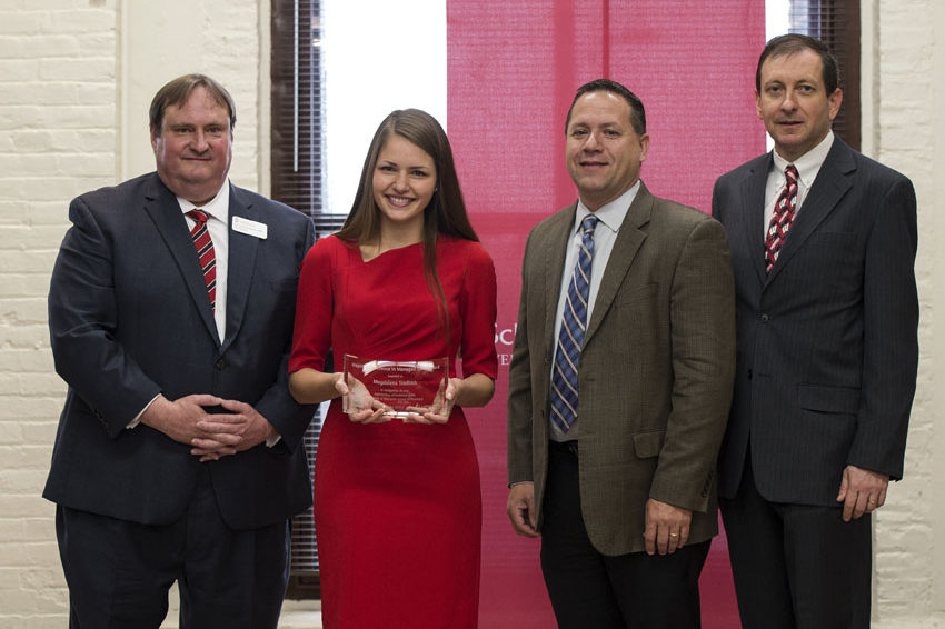 Graduation Awards Celebration_May 2018_PLN3420_1 Steve Swanson, Magdalena Siodlak holding her ward, and Eric Buxton