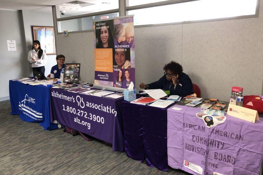 Booths lined up with alzheimer's assocation in the middle
