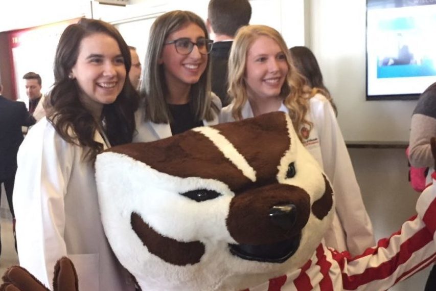 IMG_5089 Students celebrate the moment with Bucky.