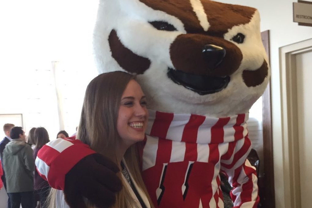 IMG_5093 Students celebrate the moment with Bucky.