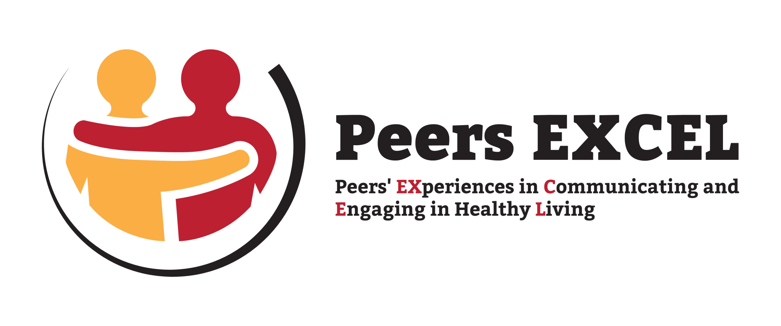 Logo for Peers EXCEL, reading "Peers EXCEL:  Peers' experiences in communicating and engaging in healthy living"