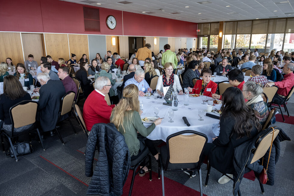 Round tables filled with people