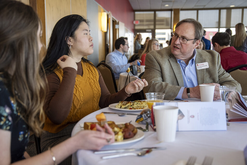 PharmD Student Scholarship Brunch_042021_BGI_6095 Dean Steve Swanson talks to students before the start of the 2022 School of Pharmacy Scholarship Brunch