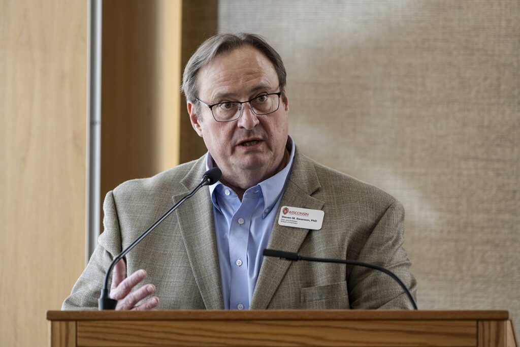 PharmD Student Scholarship Brunch_042021_BGI_6332 Dean Steve Swanson addresses the audience during the School of Pharmacy Scholarship Brunch at the Pyle Center in the Alumni Lounge on Sunday, April 10, 2022.
