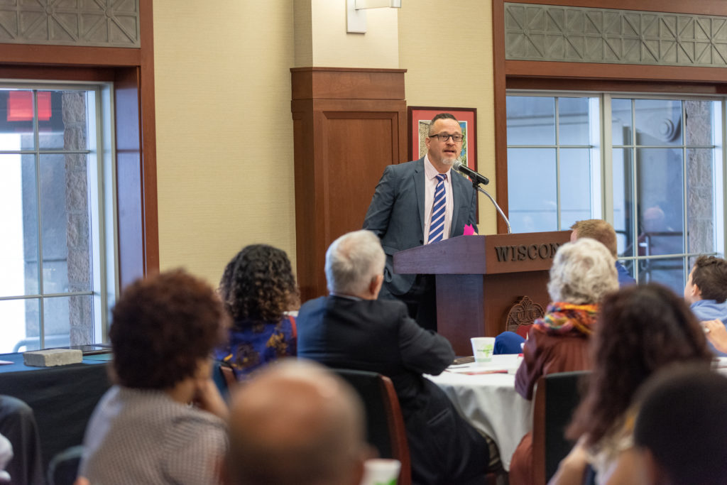 PharmToxCommence-05112019-090 Gavin Arteel gives his speech as the winner of 2019 PharmTox Alumus of the Year.