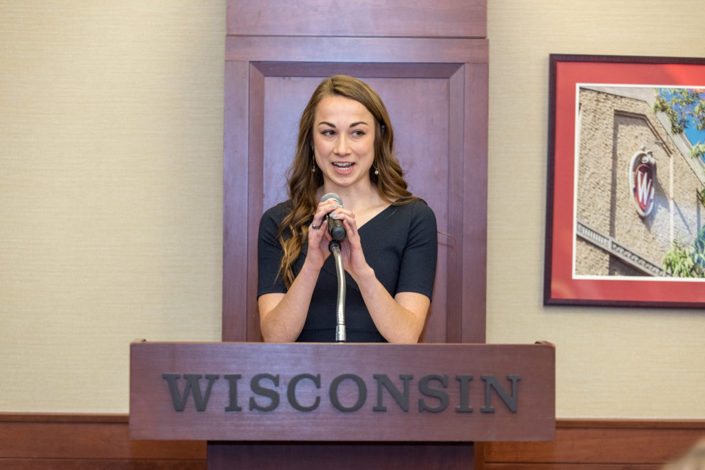 PharmToxCommence-05112019-105 Ramsey Benkert, student speaker, delivers her speech as the representative for Class of 2019.
