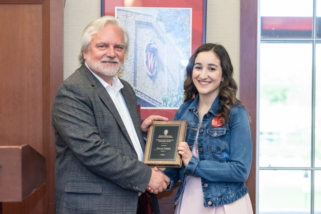 PharmToxCommence-05112019-110 Professor Jeff Johnson with PharmTox Achievement Award winner, Julia Chini.