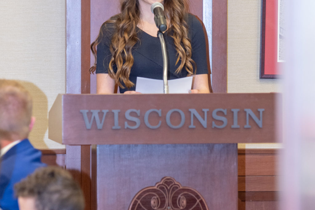 PharmToxCommence-05112019-118 Ramsey Benkert, student speaker, delivers her speech as the representative for Class of 2019.