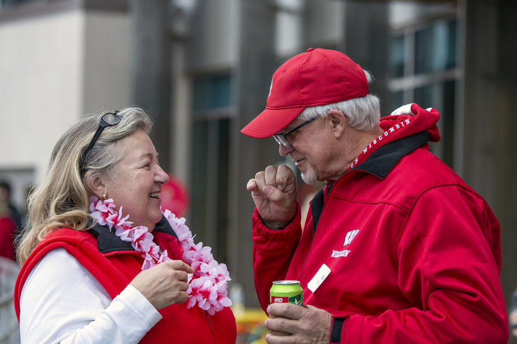 PharmacyAlumniTailgateEvent_1018DSC_7427 Alumni catching up at the UW-Madison Pharmacy Alumni Tailgate event, held at Union South during the Badgers vs. Cornhuskers game.