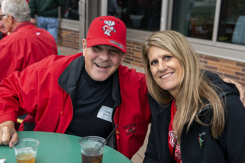 PharmacyAlumniTailgateEvent_1018_DSC3304 Alumni catching up at the UW-Madison Pharmacy Alumni Tailgate event, held at Union South during the Badgers vs. Cornhuskers game.