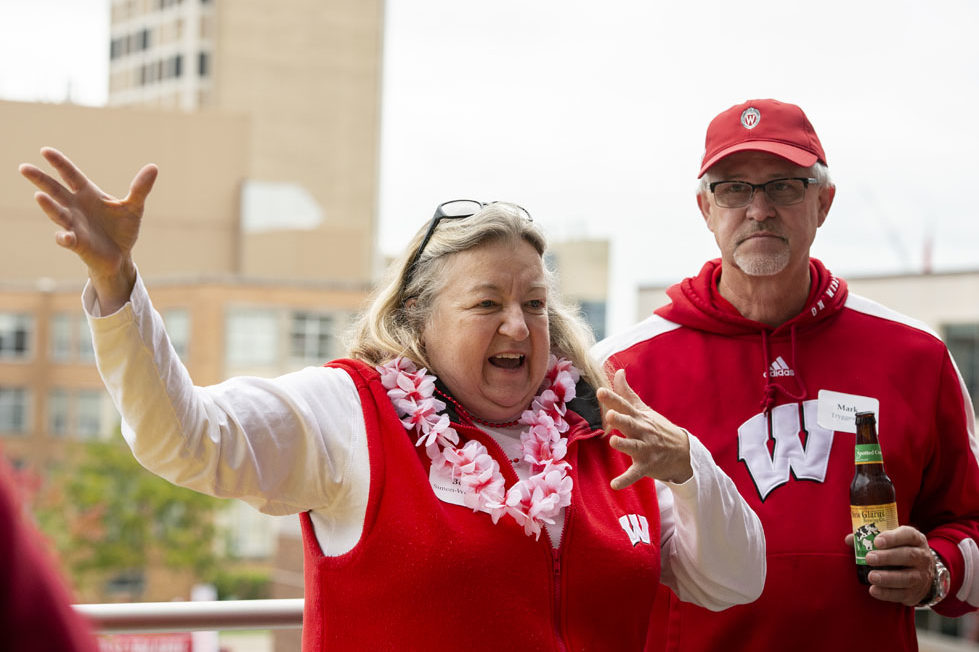 PharmacyAlumniTailgateEvent_1018_DSC_6421 Alumni catching up at the UW-Madison Pharmacy Alumni Tailgate event, held at Union South during the Badgers vs. Cornhuskers game.
