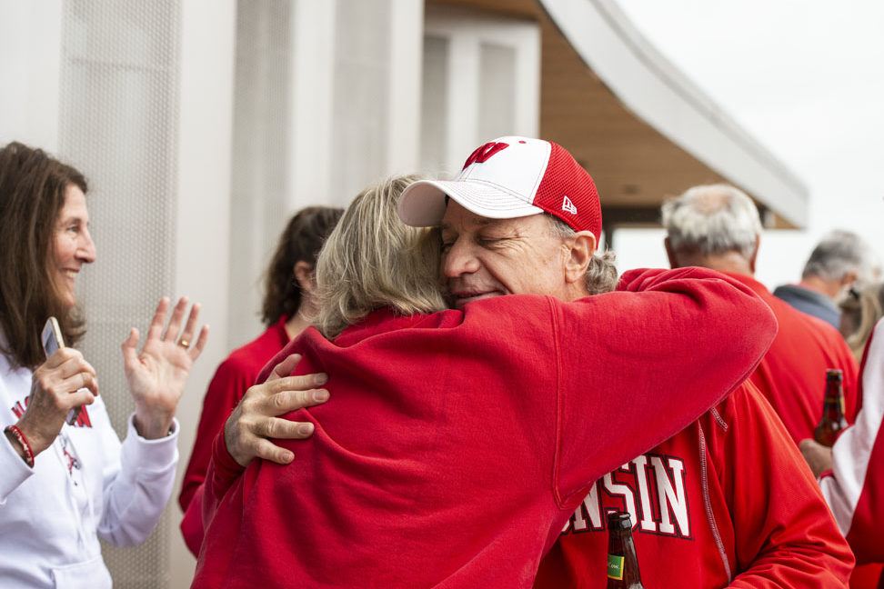 PharmacyAlumniTailgateEvent_1018_DSC_6429 Alumni catching up at the UW-Madison Pharmacy Alumni Tailgate event, held at Union South during the Badgers vs. Cornhuskers game.