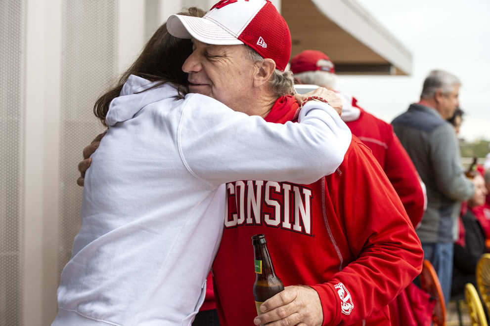 PharmacyAlumniTailgateEvent_1018_DSC_6433 Alumni catching up at the UW-Madison Pharmacy Alumni Tailgate event, held at Union South during the Badgers vs. Cornhuskers game.