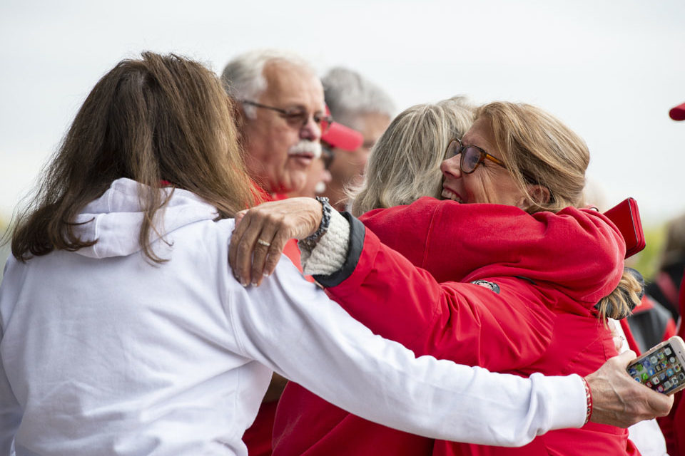 PharmacyAlumniTailgateEvent_1018_DSC_6490 Alumni catching up at the UW-Madison Pharmacy Alumni Tailgate event, held at Union South during the Badgers vs. Cornhuskers game.