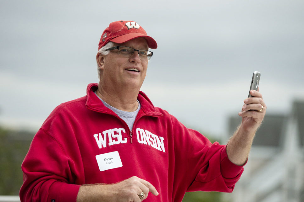 PharmacyAlumniTailgateEvent_1018_DSC_6767 Alumni catching up at the UW-Madison Pharmacy Alumni Tailgate event, held at Union South during the Badgers vs. Cornhuskers game.