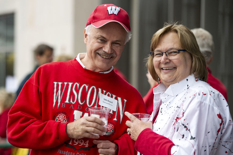 PharmacyAlumniTailgateEvent_1018_DSC_7173 Alumni catching up at the UW-Madison Pharmacy Alumni Tailgate event, held at Union South during the Badgers vs. Cornhuskers game.