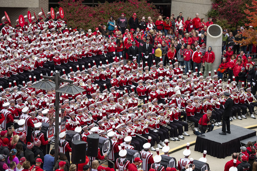 PharmacyAlumniTailgateEvent_1018_DSC_7281 The Badger Band performs at the Badger Bash during the UW-Madison Pharmacy Alumni Tailgate event, held at Union South during the Badgers vs. Cornhuskers game.