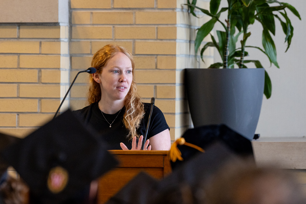 Pharmacy_Graduation_2024_078 Heather Spatchek speaks at the podium