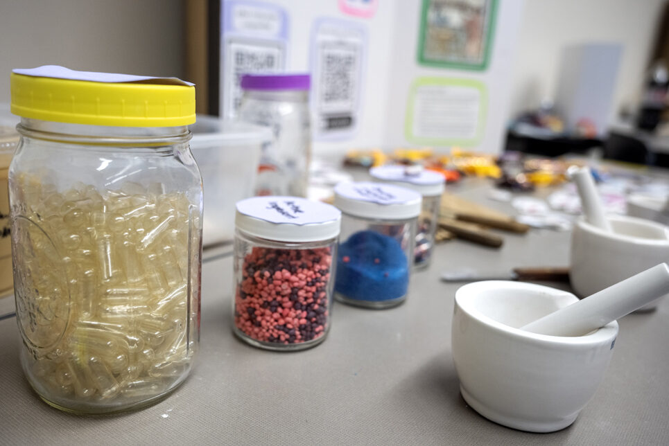 The Wonders of Pharmacy_032024_PLNZ72_7571 An image showcasing a host of candy-based medications in jars ready for the Rx-ceptional Compounding activity during the Wonders of Pharmacy on Saturday, March 2, 2024, at the School of Pharmacy on the campus of UW-Madison. (Photo Paul L. Newby, II)