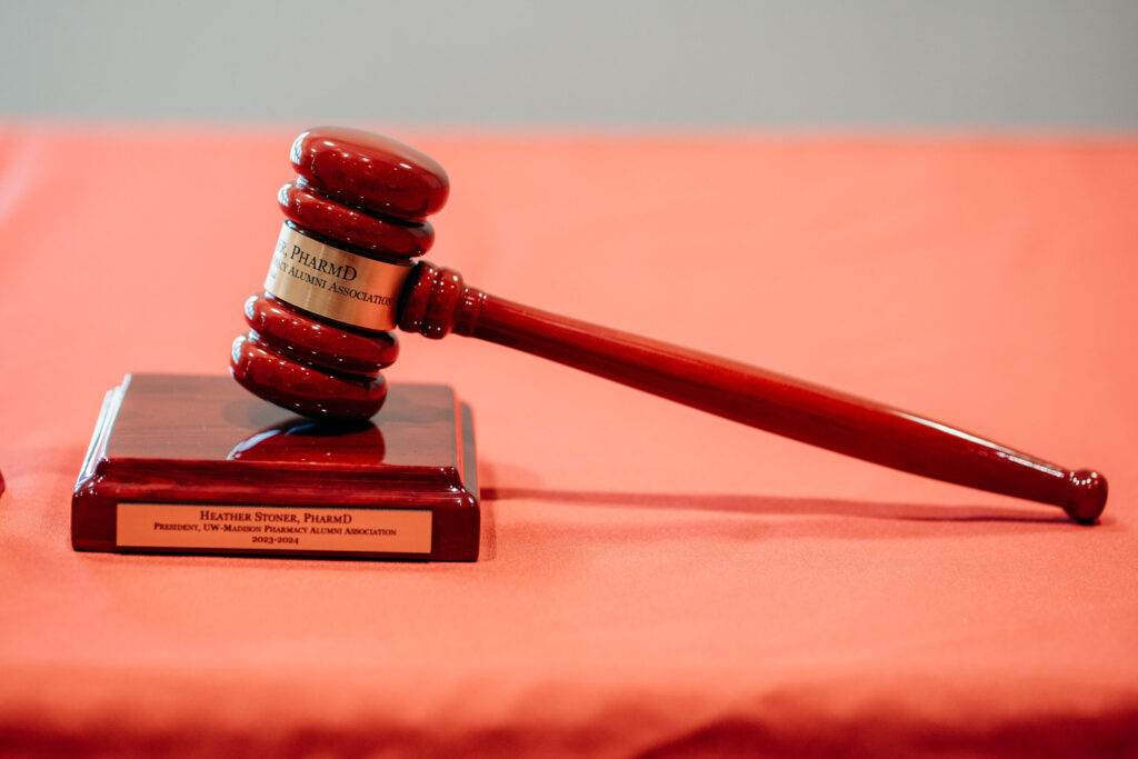 UWL-PAA-14 The PAA president's gavel engraved with Heather Spatchek's name.