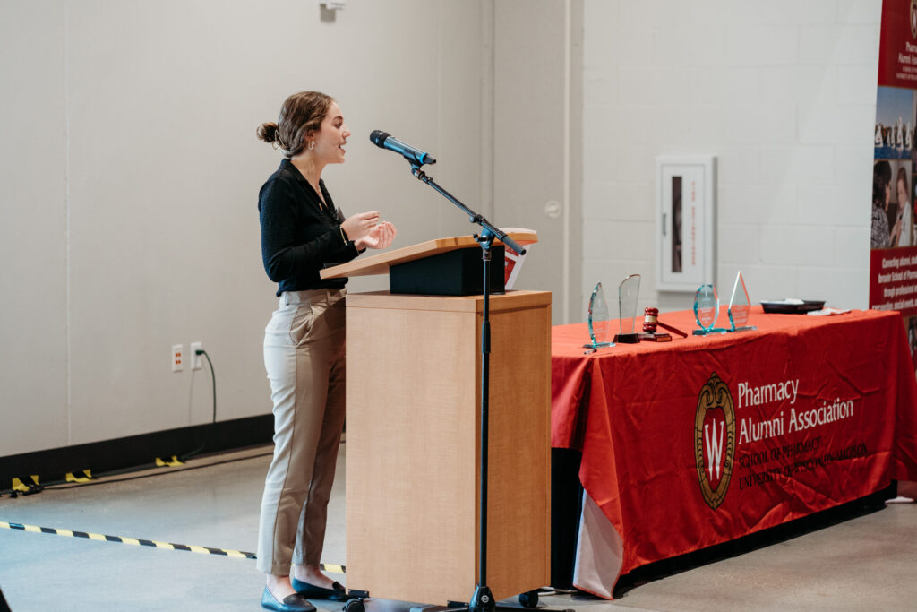 UWL-PAA-37 Student PAA liaison Lauren Glaza speaks at the podium.