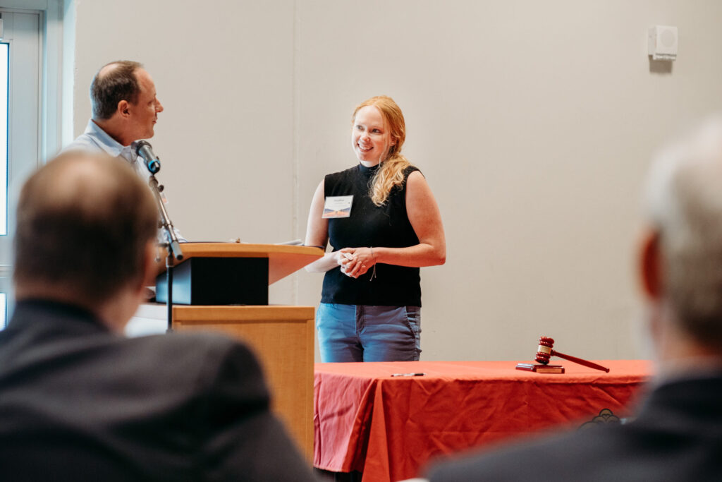 UWL-PAA-64 Jason Lau speaking to new PAA president Heather Spatchek.