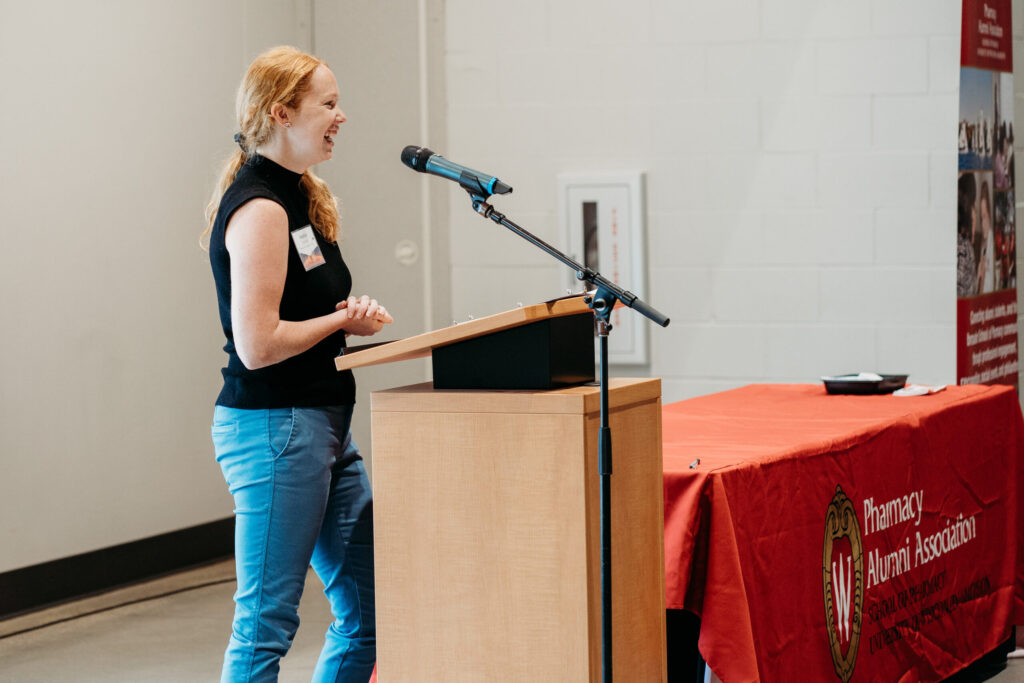 UWL-PAA-66 Heather Spatchek speaking at the podium.