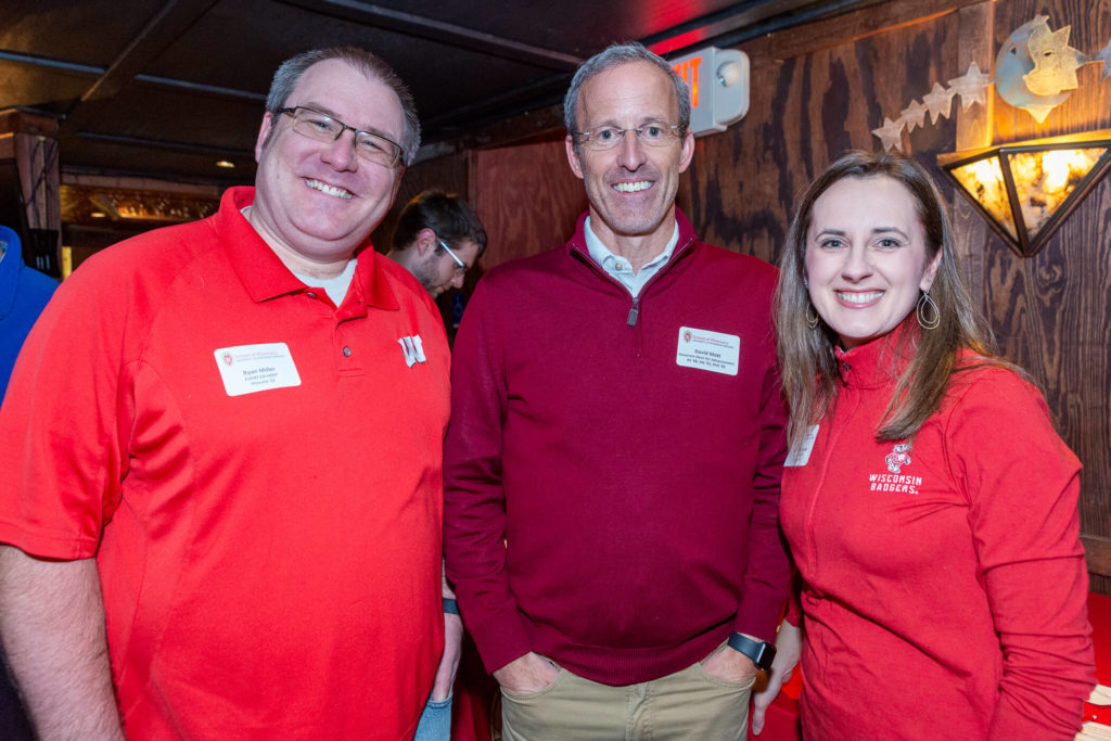 Co-hosts of the Pharmacy Alumni Event: Pharm staff David Mott, alumni Ryan Miller, and Jenny Tempelis